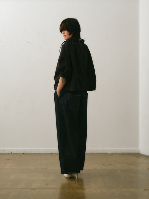 Otsu Ihojin Top Black Linen Cotton Blend