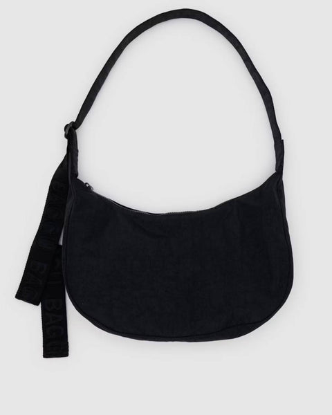 Medium Nylon Crescent Bag Black Logo Strap