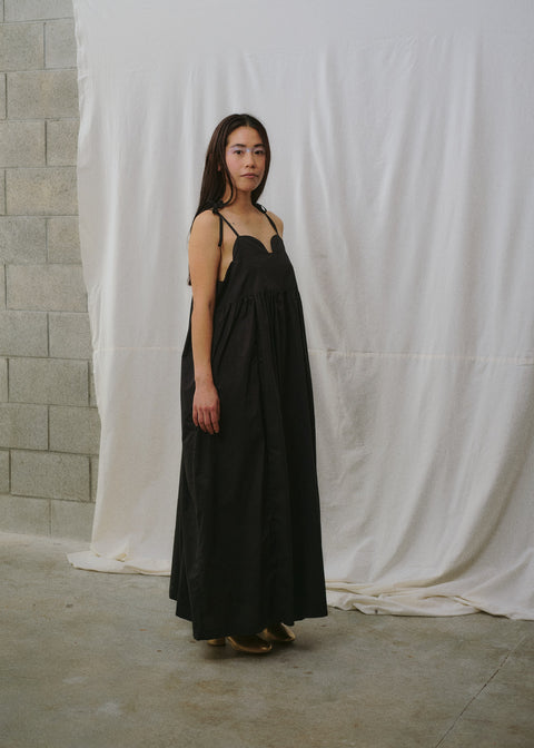 Black Cotton Japanese Maxi Dress With Adjustable Straps
