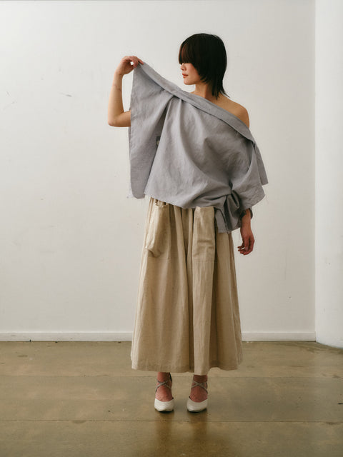 Otsu Tanzaku Off the shoulder silver linen top