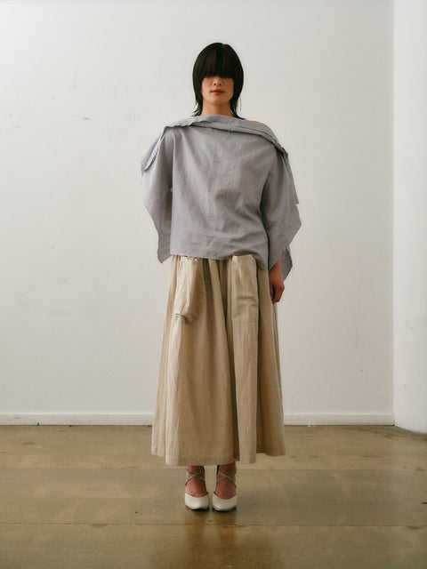 Otsu Tanzaku Off the shoulder silver linen top