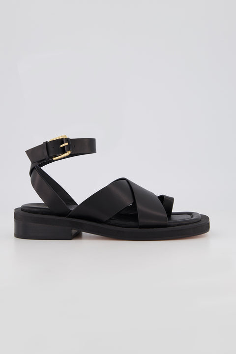 Bronwyn Camille Black Leather Ankle Strap Sandal